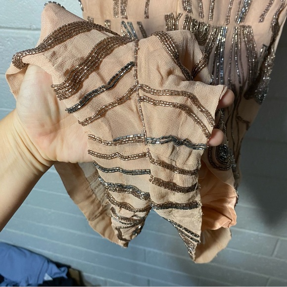 Free People Romper Plunge Beaded Pink Sparkle Women’s 6 Short Mini Dress Unique - Picture 5 of 16